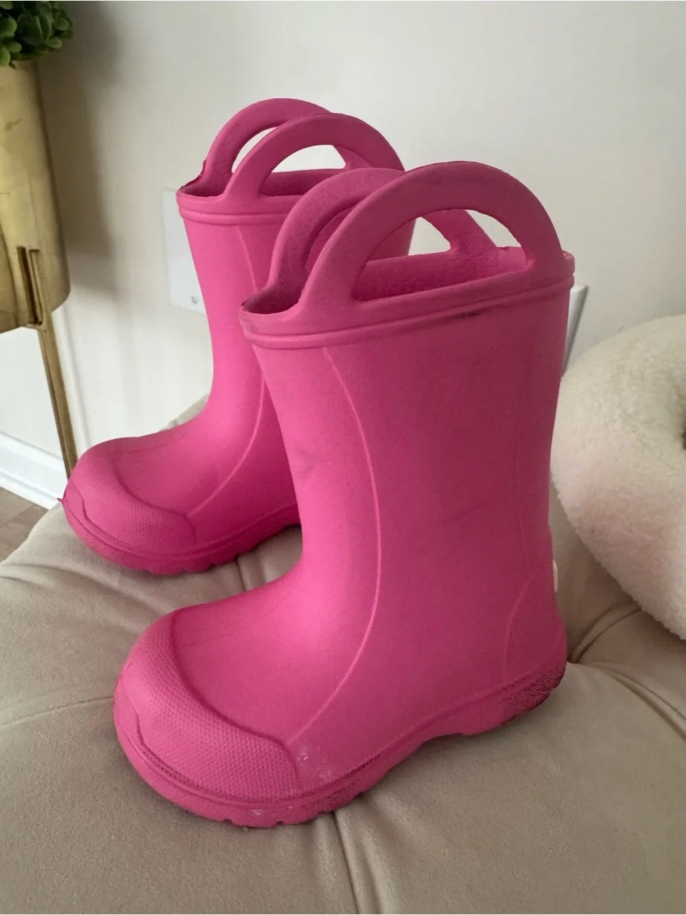 Kids Waterproof Pull-On Rain Boots in Bright Pink